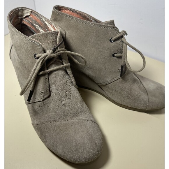 Toms Desert Wedge Women 11 Beige Taupe Suede Kala Wedge Ankle Booties Shoes - Picture 4 of 9